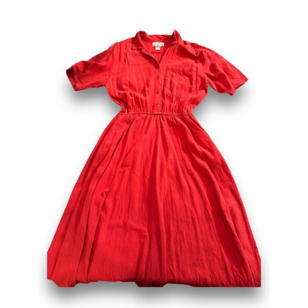 Vintage Orvis Womens Red Casual Shirt Dress Cotton‎ Size: Large